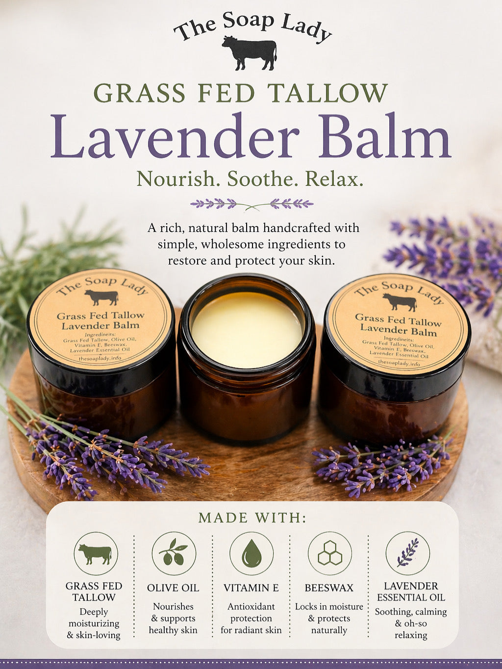 Grass Fed Tallow Lavender Balm